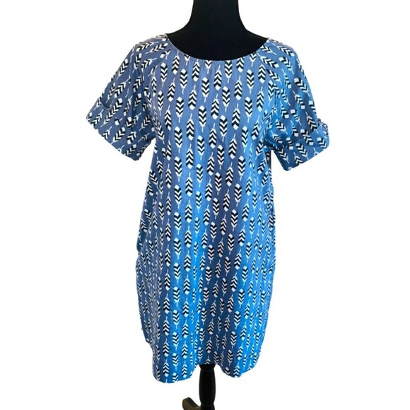 Uncle Frank Womens Cotton Arrow Print Shift Dress S Blue Casual Travel Artsy - Picture 1 of 11